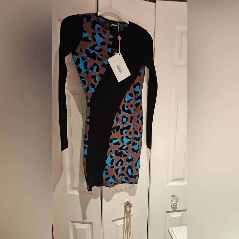 Just Cavalli Blue and Black Bodycon Dress